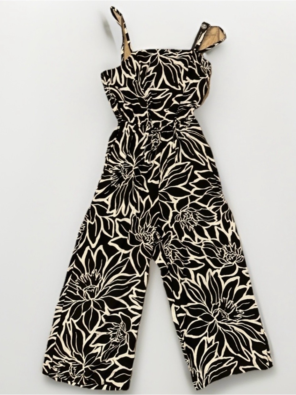 As U Wish Black & Cream Floral Wide-Leg Jumpsuit